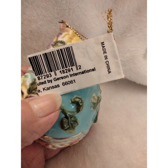 Porcelain/ceramic floral egg ornament 3.75" - Picture 7 of 8